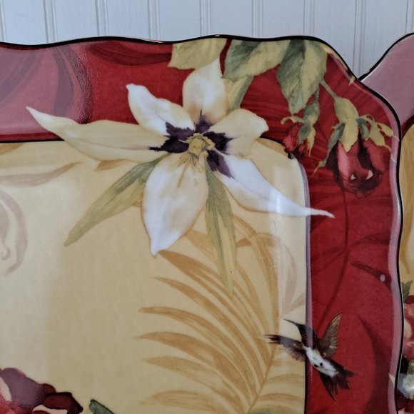 Set of (2) 222 Fifth Plates Hummingbird Tropical Floral 11" - Picture 4 of 8